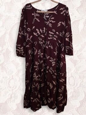 Sonoma Burgundy Midi Dress with Blush Floral Print XXL